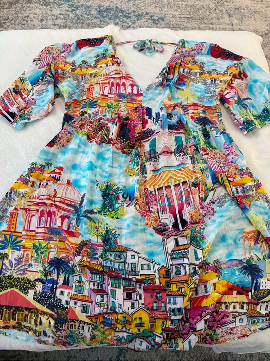 Johnny Was Dresses & Skirts - Johnny Was Cannes Cover-Up Dress colorful Mediterranean scene rayon M Ik1